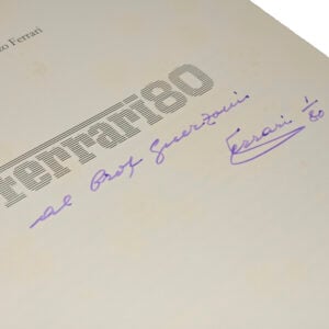 Enzo Ferrari Signed Ferrari 80 book with autograph in purple pen ink, rare with autograph / autografo