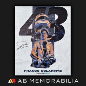 Franco Colapinto autograph signed Williams Formula 1 canvas featuring the Argentine driver, helmet and F1 car. Franco Colapinto memorabilia