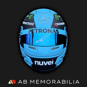 George Russell signed 2023 Mercedes F1 Bell half 1/2 scale helmet front view with silver visor autograph