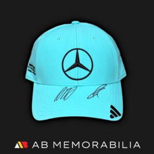 Kimi Antonelli and George Russell signed Mercedes F1 cap in turquoise with both drivers’ autographs