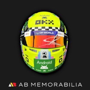 Official Bell Lando Norris Silverstone British Grand Prix half-scale helmet signed in silver ink and obtained at Monaco.