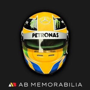 Lewis Hamilton 2013 Hlaf Scale helmet by JLF designs and Arai. Autograph to the top by Lewis Hamilton