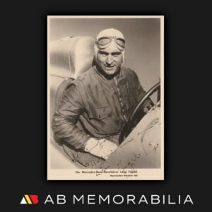 Luigi Fagioli signed official Mercedes-Benz driver card with handwritten inscription. Perfect autograph by Luigi Fagioli and rare F1 memorabilia