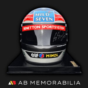 Michael Schumacher Helmet Signed from 1994, Benetton Bell helmet with signed original Grand Prix race-used visor memorabilia