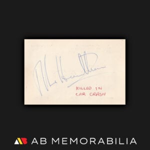 Mike Hawthorn Signed Buisness Card. Genuine Autograph of 1958 F1 World Champion for Ferrari.