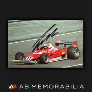 Niki Lauda signed Postcard driving Ferrari 312 T2 during 1977 Formula One season. Lauda Ferrari Autograph Memorabilia