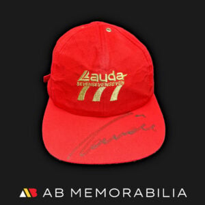 Niki Lauda autographed signed red signature Air Lauda cap with autograph on peak, authentic Formula 1 memorabilia collectible