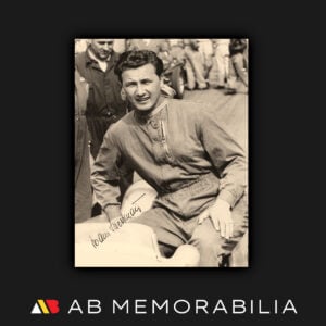 Hans Hermann signed original period photograph of the legendary Mercedes racing driver seated on a Mercedes race car