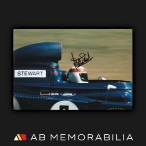 Jackie Stewart memorabilia signed F1 photograph. Rare image of JYS driving the Tyrrell 006 1973.