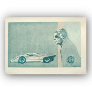 Steve Mcqueen Autograph Signed Signature Le Mans Movie Print Featuring Porsche 917K, similar to Lobby Card, very rare with certificate of authenticity